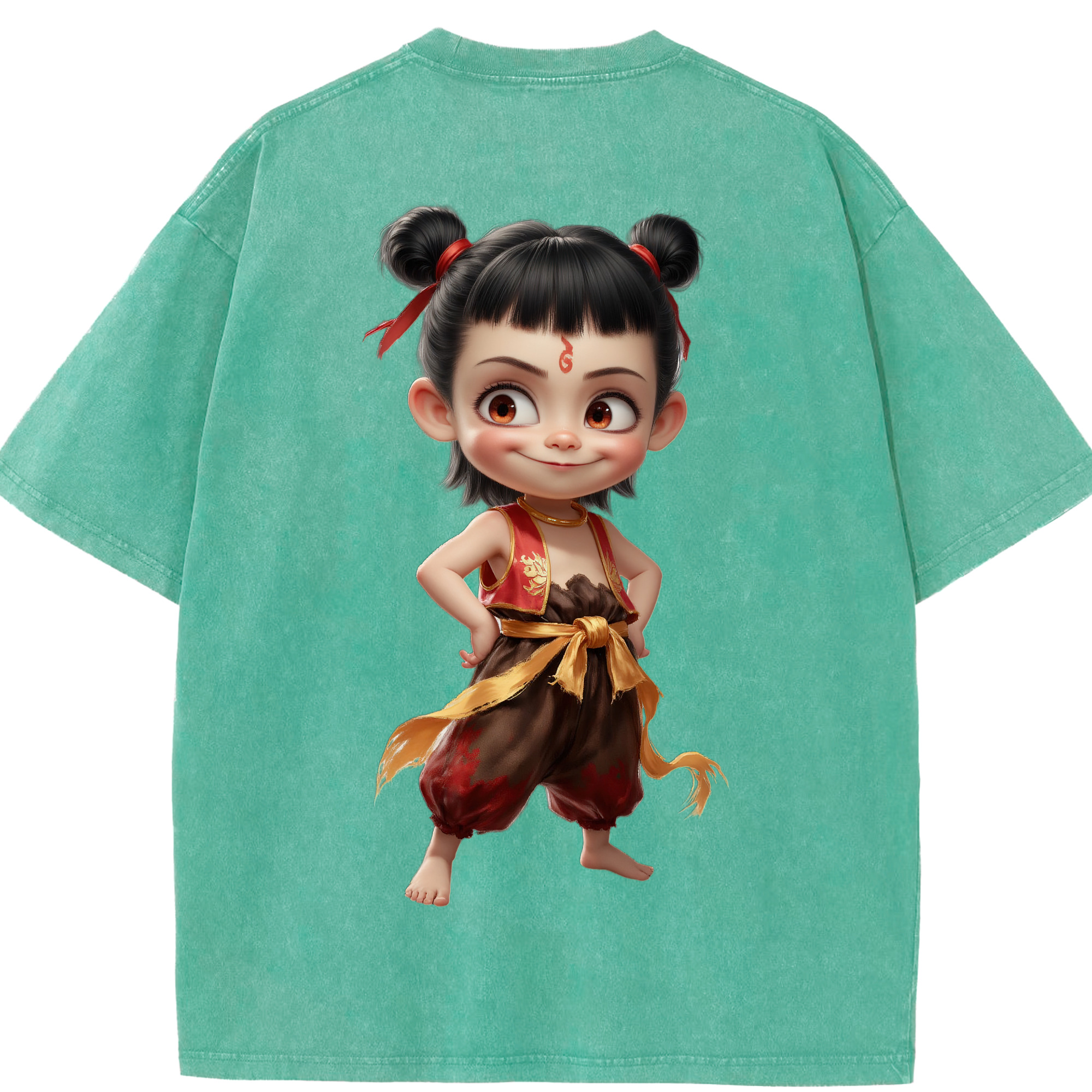 （画像用） Ne Zha 2 ナタ 魔童の大暴れ 綿100% ヴィンテージ風 半袖Tシャツ（背面プリント）